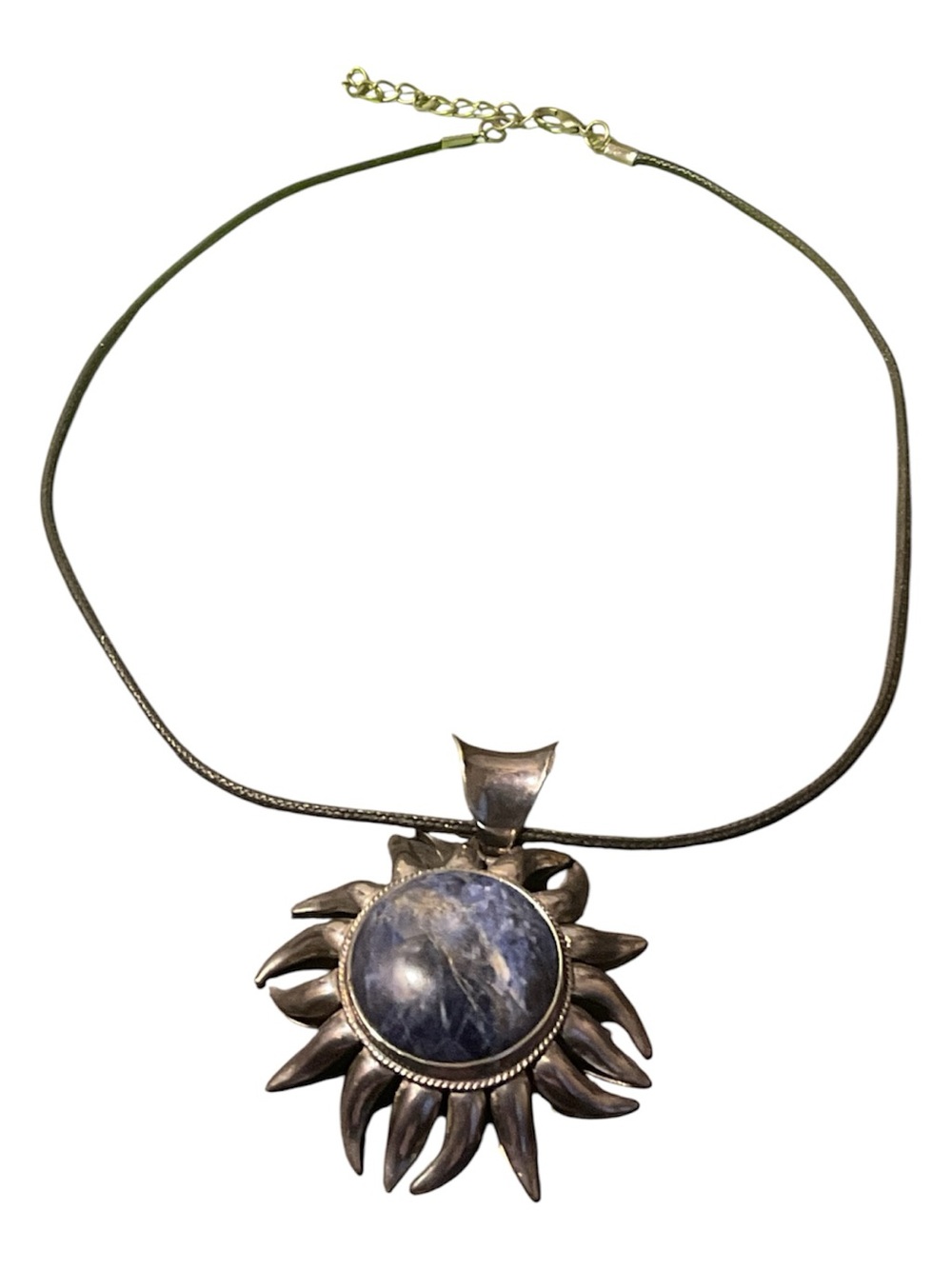 Mexico Silver Blue Sodalite Sunburst Pendant Necklace